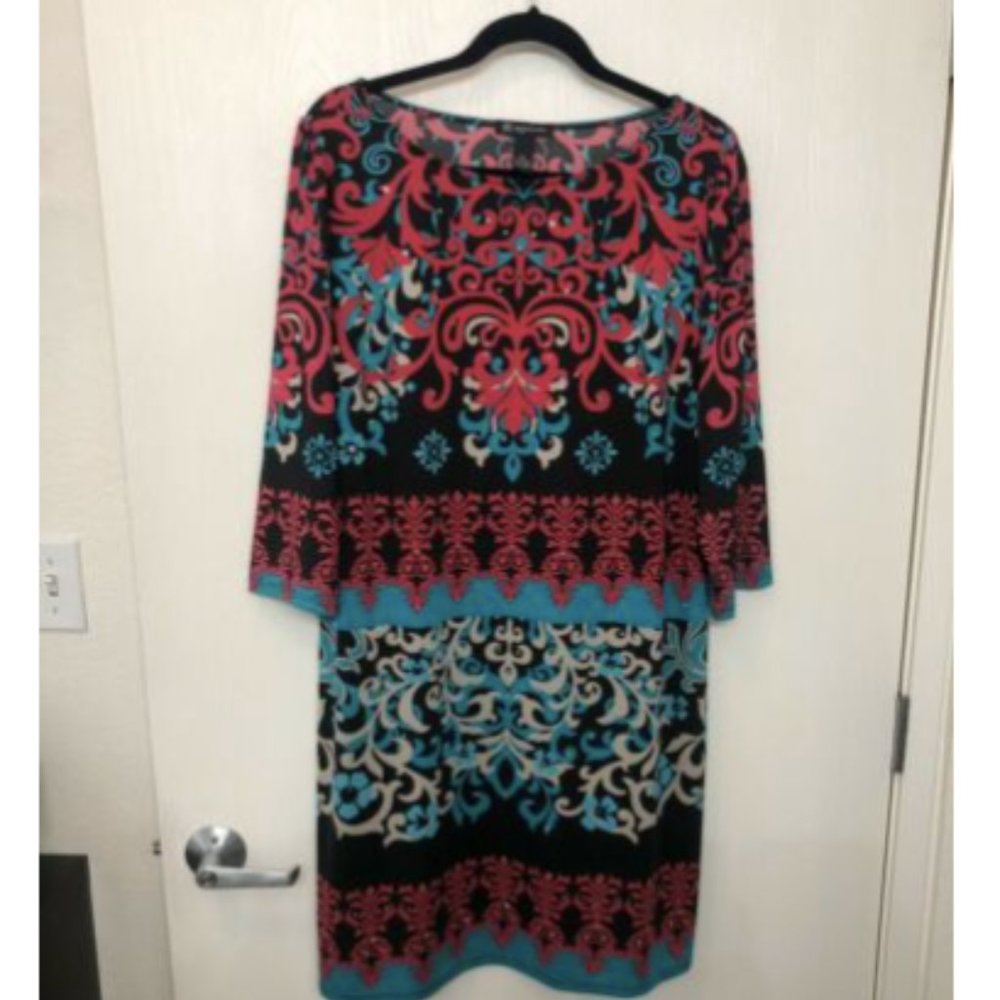 INC Paisley Shift stretch studded 3/4 Flared Sleev